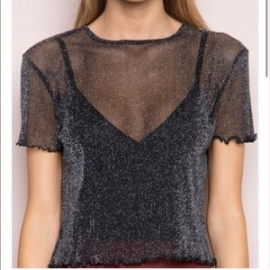 Rene Mesh Glitter Short Sleeve Top